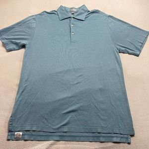 Peter Millar Polo Shirt Men Medium Blue Aqua Cotton Short Sleeve Golf